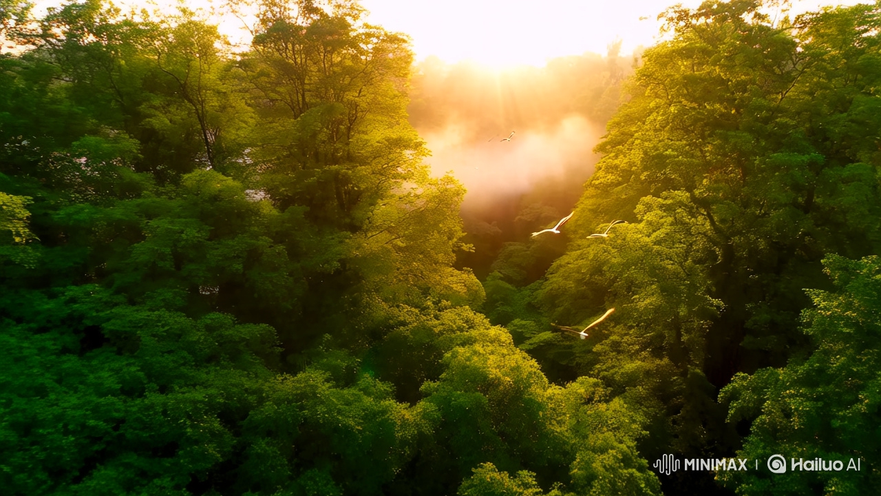 Ultra-Realistic 8K Aerial Forest Panorama in Golden Hour