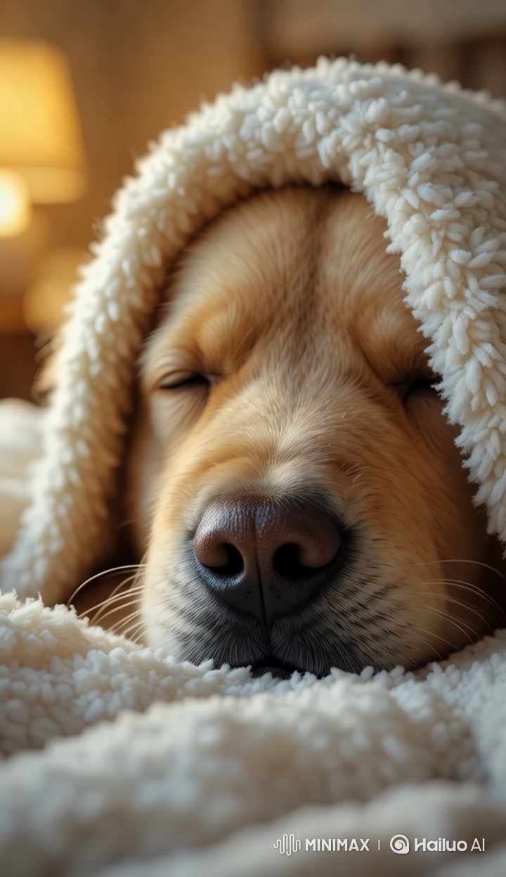 Golden Retriever Blissfully Sleeping Under Cozy Blanket