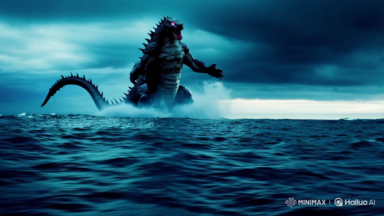 Godzilla Battles Giant Shark in Stormy Seas Epic