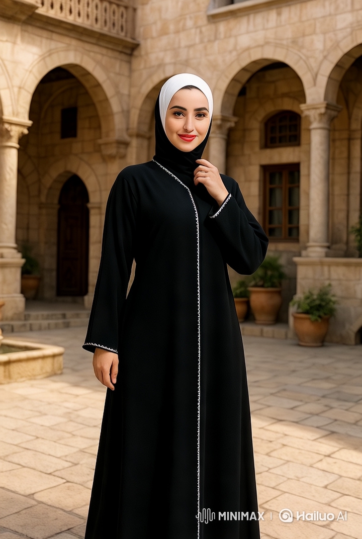 Elegant Woman in Abaya Showcases Fashion Runway Walk