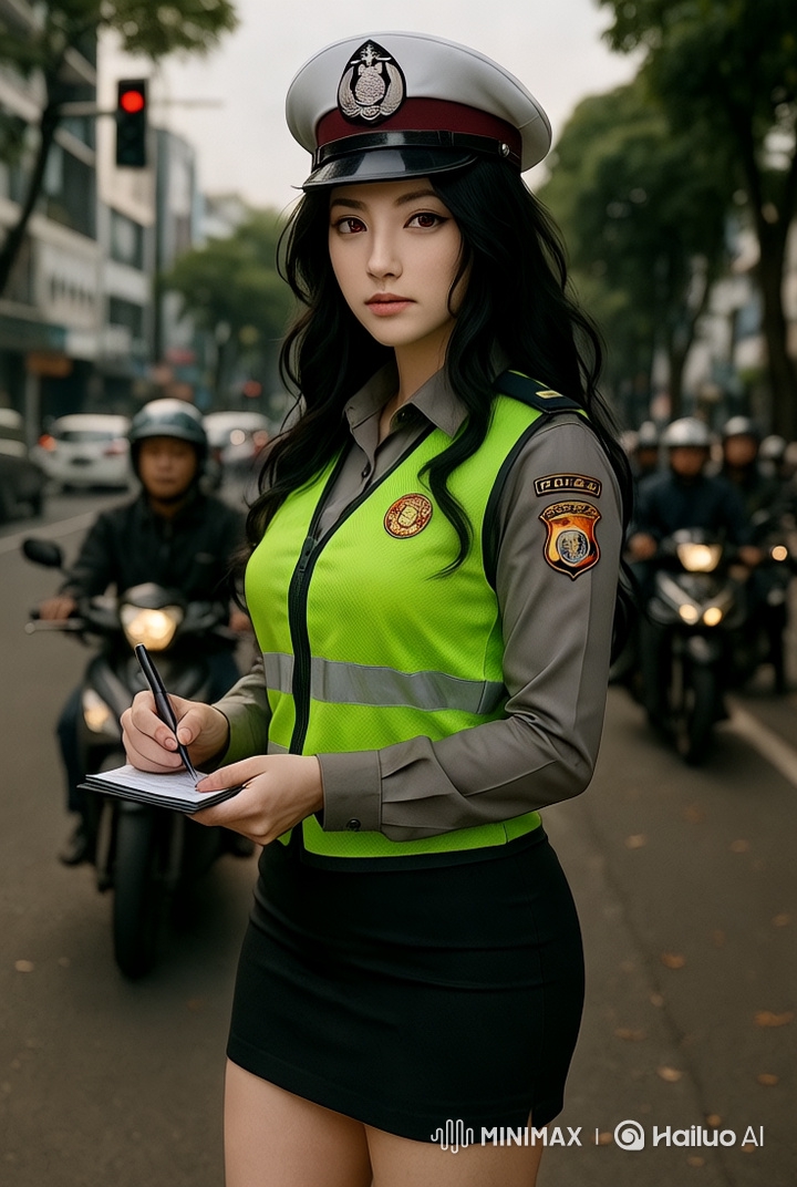 Realistic Policewoman Educates in Cinematic Urban Scene