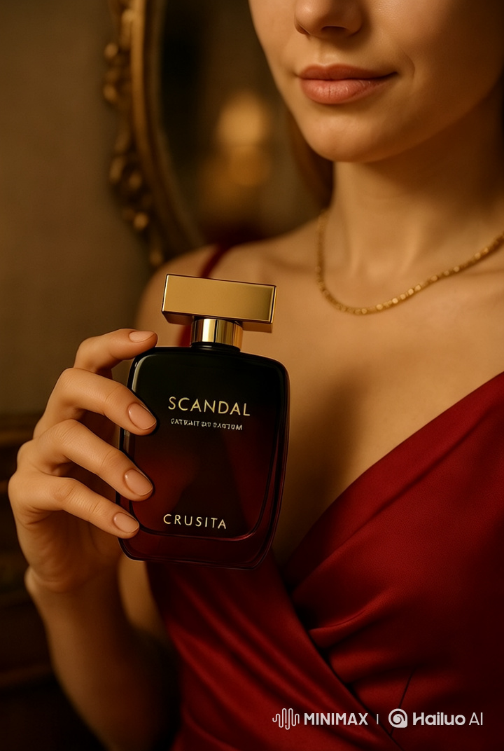 Elegant Woman Admires Perfume in Luxurious Setting