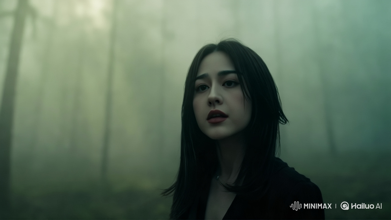 Contemplative Tracking Shot of Woman in Foggy Hillside