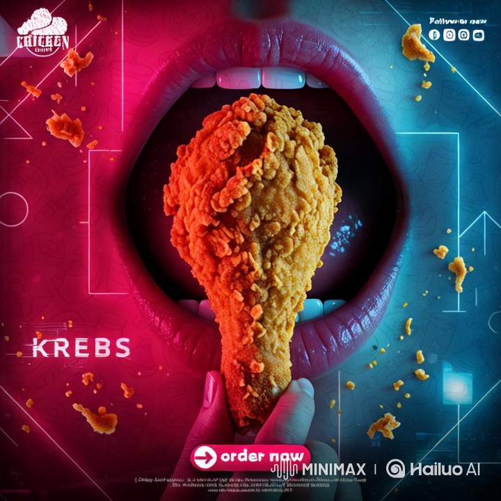 Cyberpunk-Inspired Slow-Motion Bite of Fried Chicken
