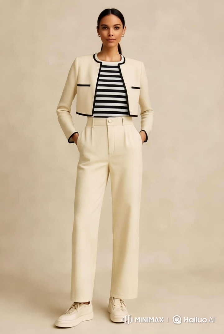 Fashion Model Showcases Chic Blazer and Crop Top Ensemble