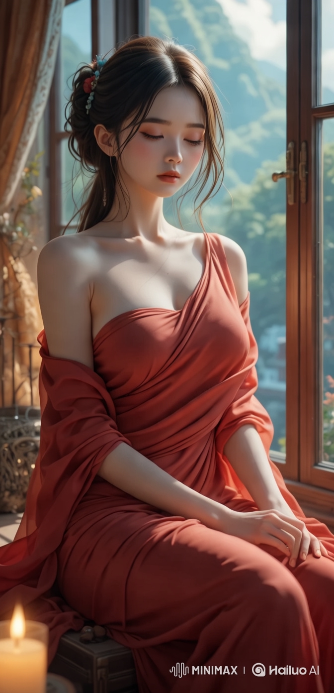 Portrait of a Graceful Woman in a Serene Setting