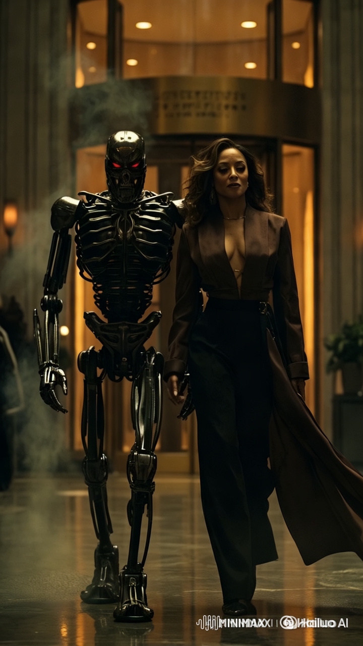Taraji P. Henson and Futuristic Robot Walk Fashionably at Bank Entrance