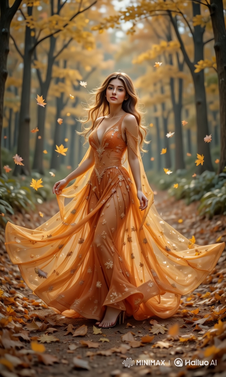 Autumn Forest Fashion Film: Model in Shimmering Orange Gown