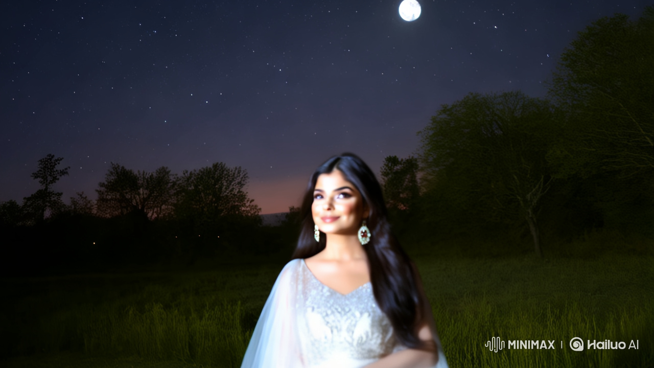 Moonlit Serenity: A Woman's Poetic Night Portrait