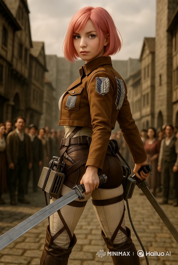 Fierce Woman in Survey Corps Jacket Stands Ready