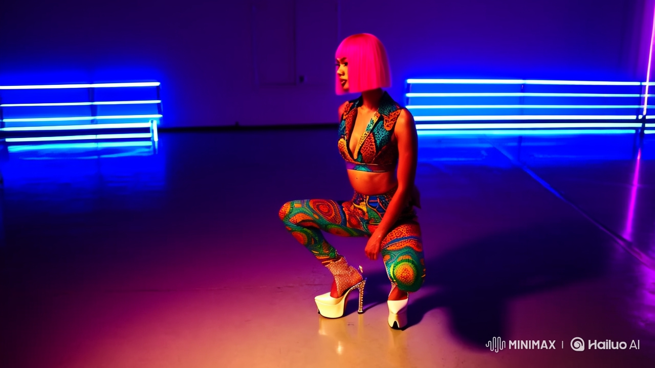 Futuristic Model Showcases Psychedelic Fashion in Neon Studio