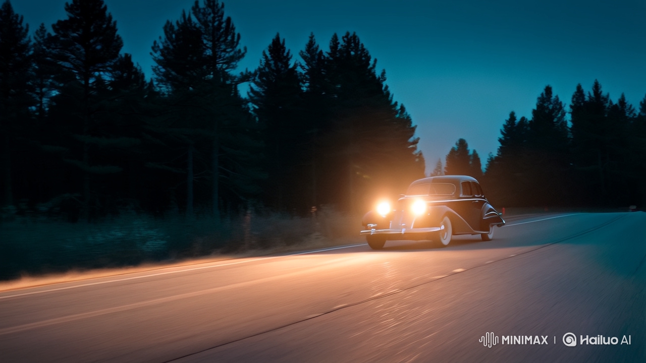Vintage Car Chase: Moonlit Highway Mystery in 4K