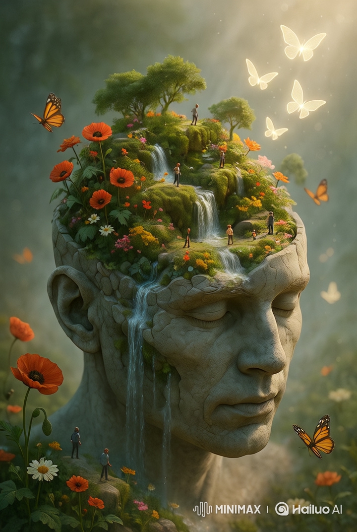 Mystical Stone Head Emerges in Forest, Enchanting Journey Through Nature