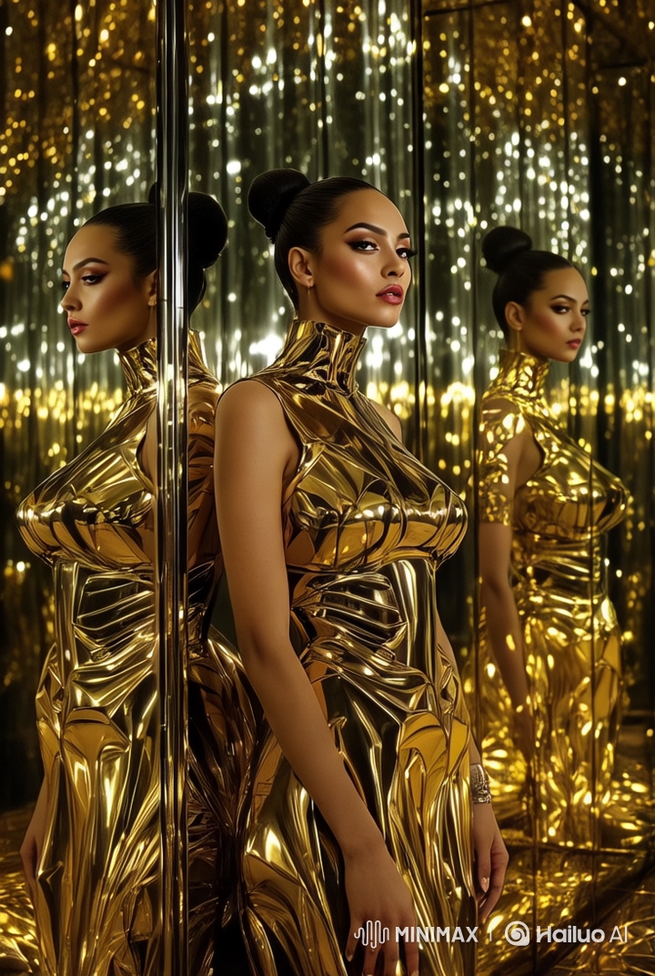 Girl Poses for Selfies in Glittering Dress