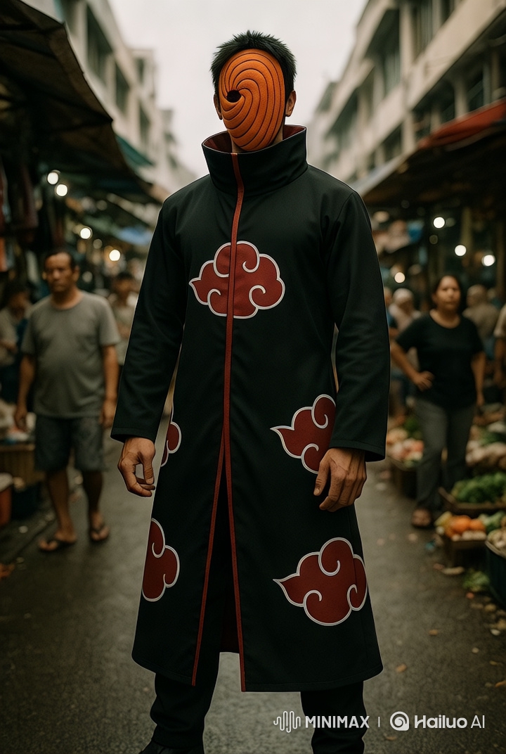Mysterious Figure Commands Attention in Bustling Market Scene