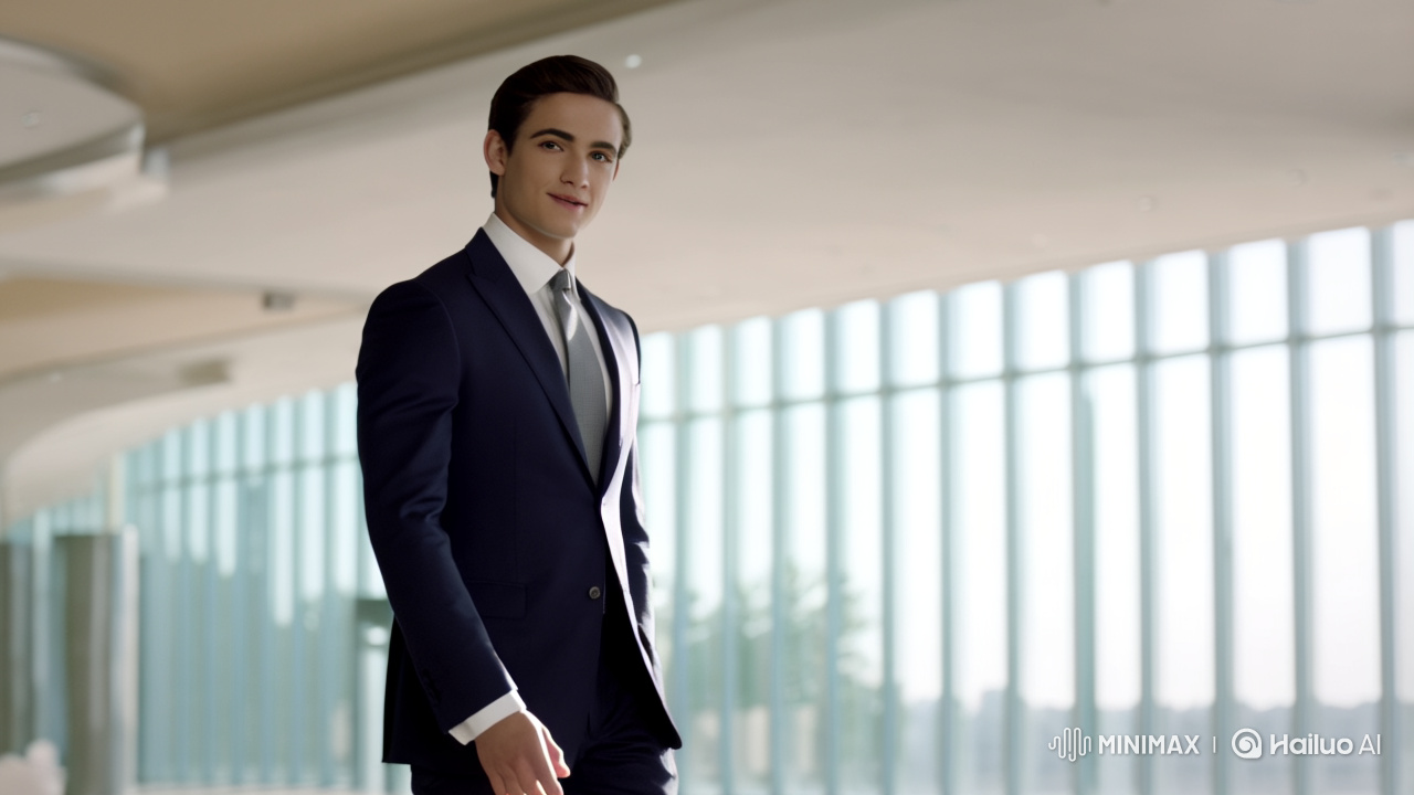 Confident Young Man Strides with Authority in Modern Setting