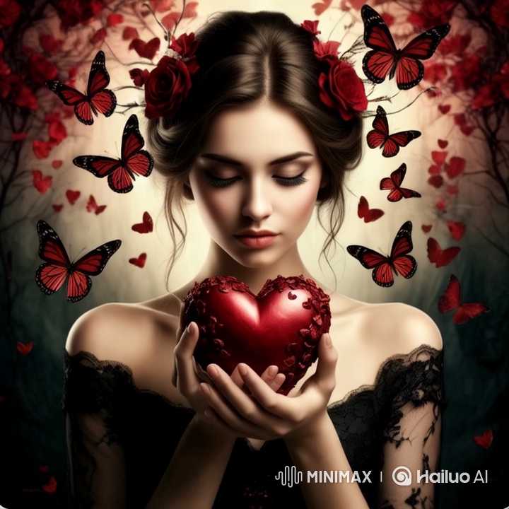 Ethereal Beauty: Girl with Roses and Butterflies