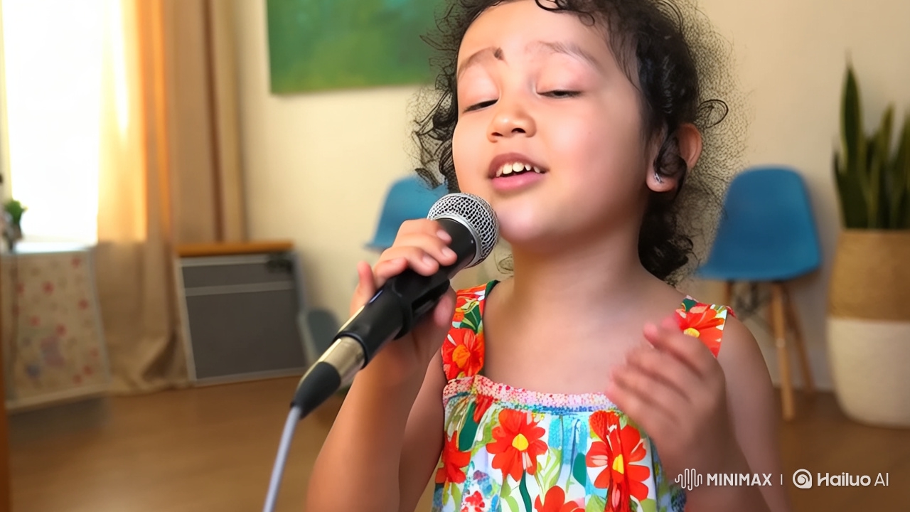 Young Girl Sings Joyfully in Summer Dress