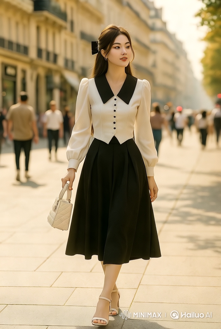Fashion Model Showcases Style in Elegant Street Walk