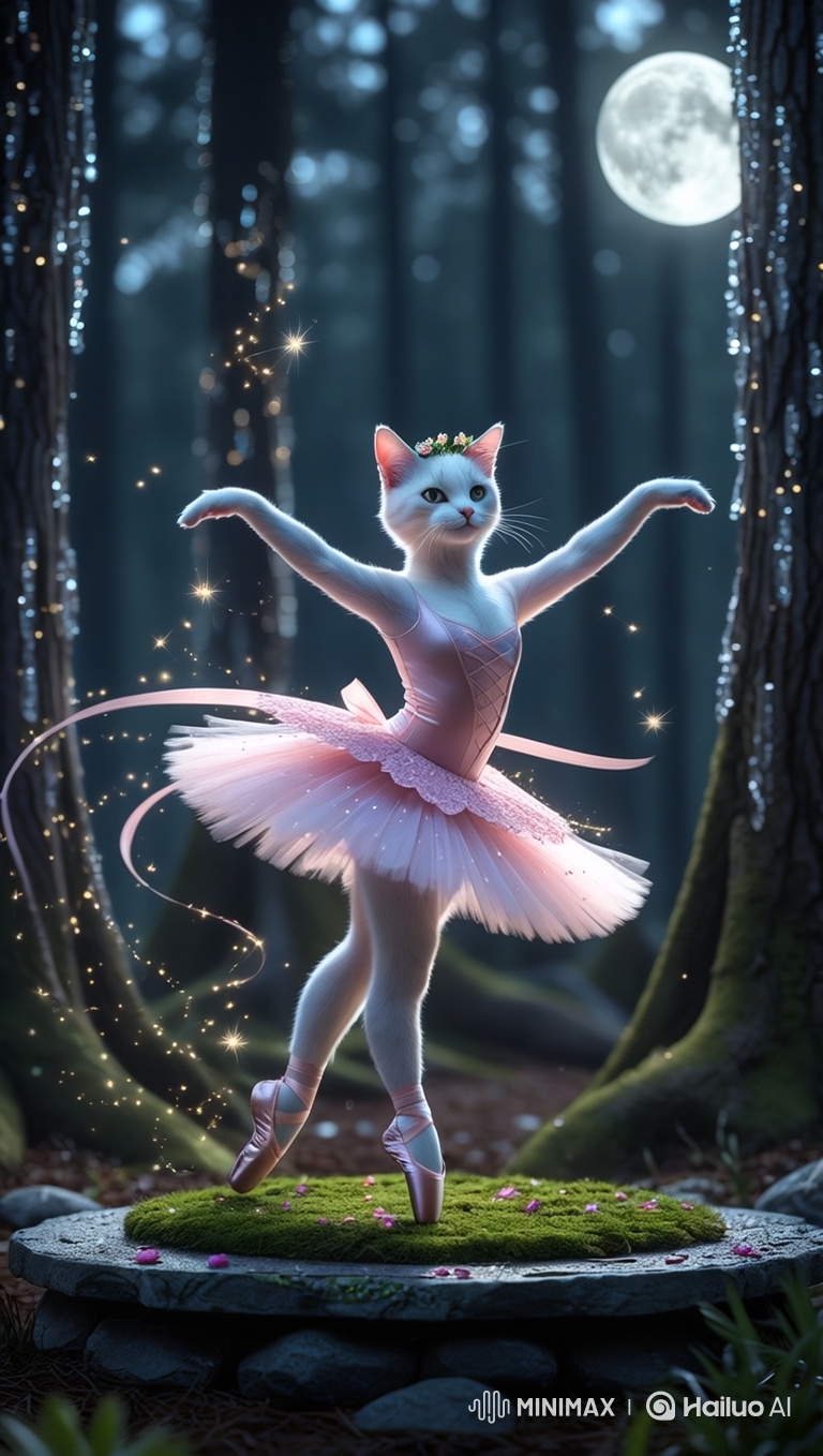 Enchanted Forest Ballet: Moonlit Cat Prima Ballerina