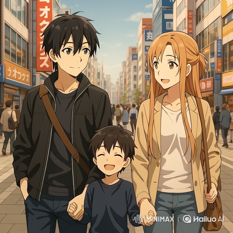 Family Walks Through City in a Cinematic Montage