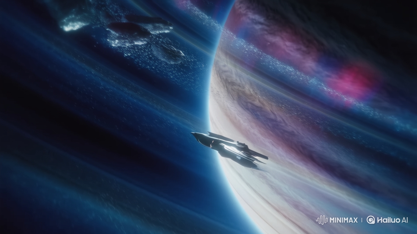 Sleek Scout Navigates Gas Giant's Glittering Rings
