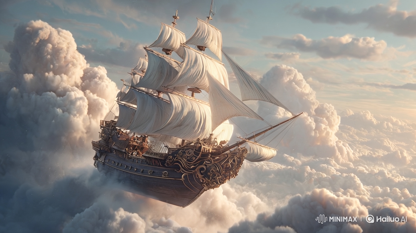 Fantasy Galleon Sails Through Clouds with Grace