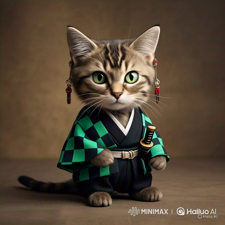 Heroic Tabby Cat in Warrior's Uniform Performs Martial Arts