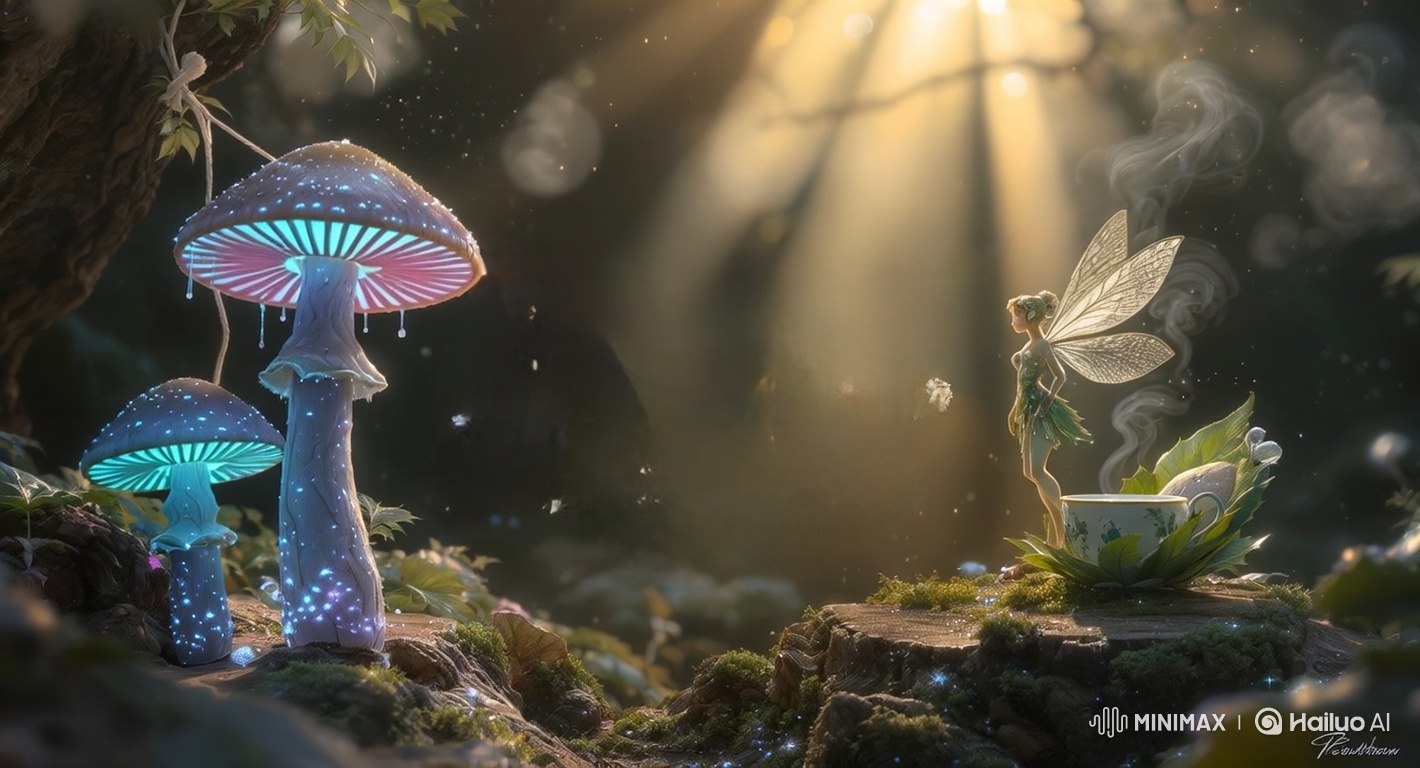 Mystical Forest: Fairy With Teacup Amidst Enchanted Glade