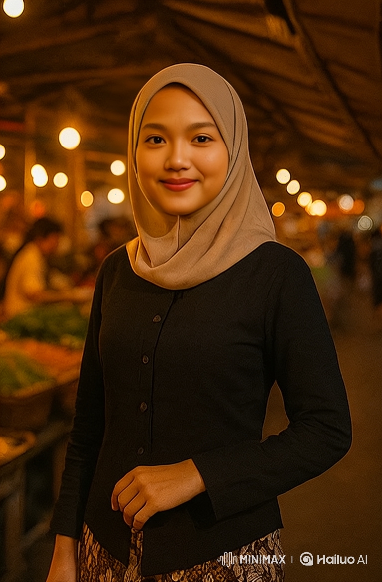 Intimate Portrait of a Woman in a Bustling Night Market