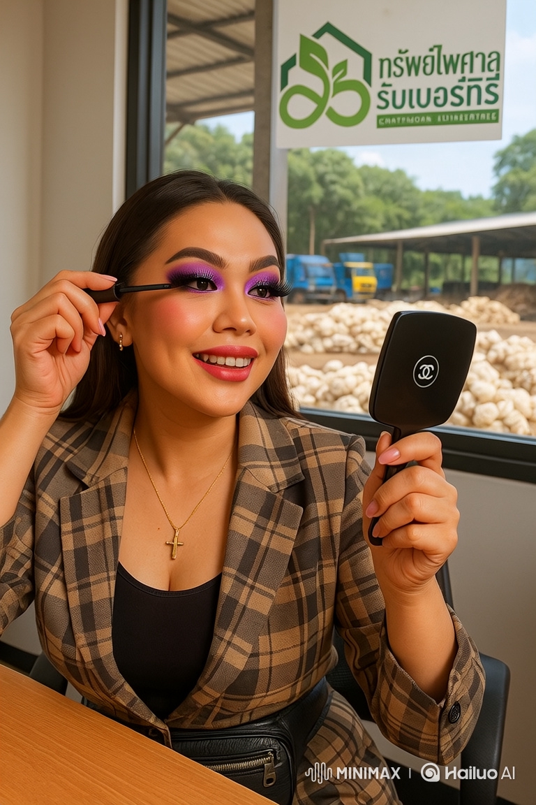 Stylish Woman Applying Makeup with Focus