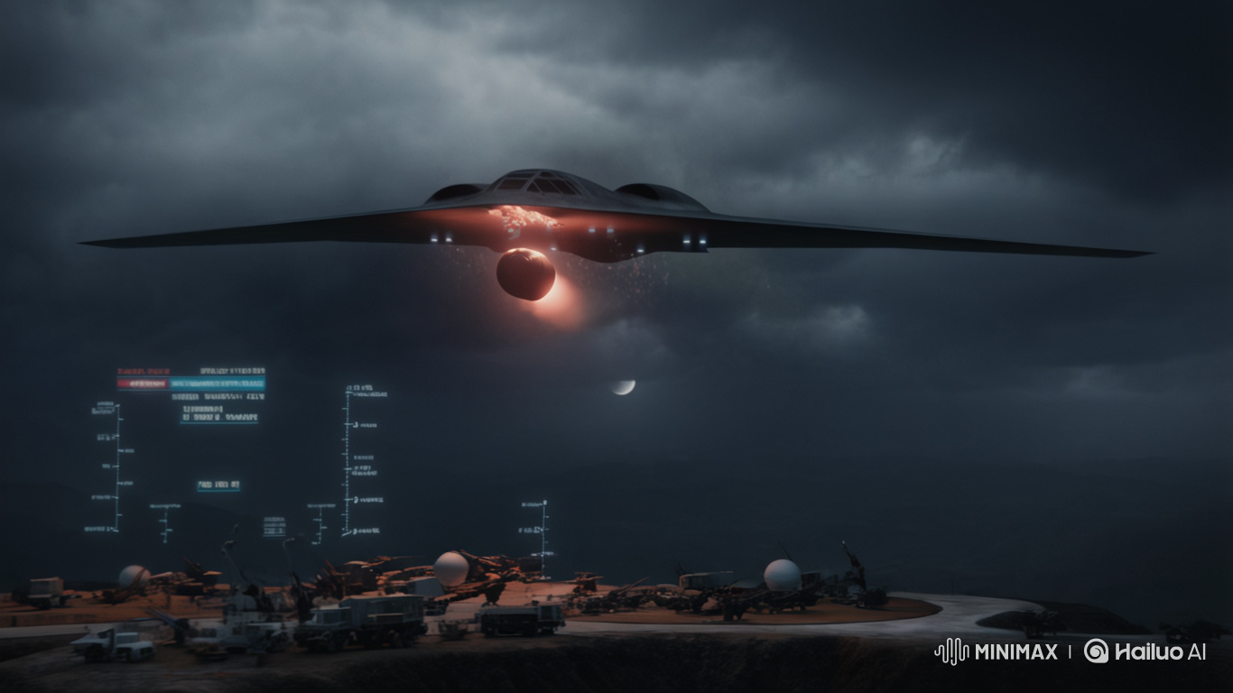 B-2 Spirit Bomber Drops Bomb on Military Base in Stormy Night