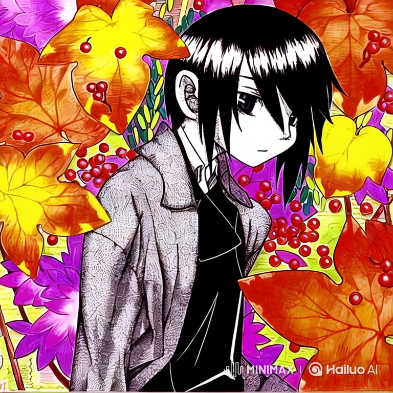 Anime-style character walks through vibrant autumn garden