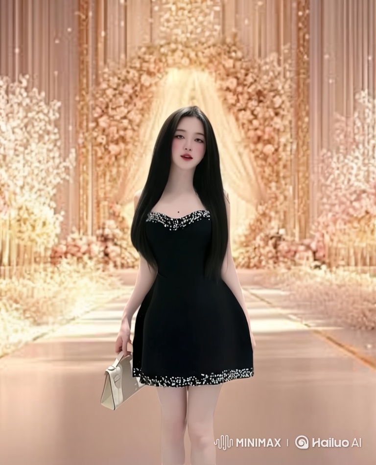 Elegant Young Woman Walks Gracefully in Chic Dress