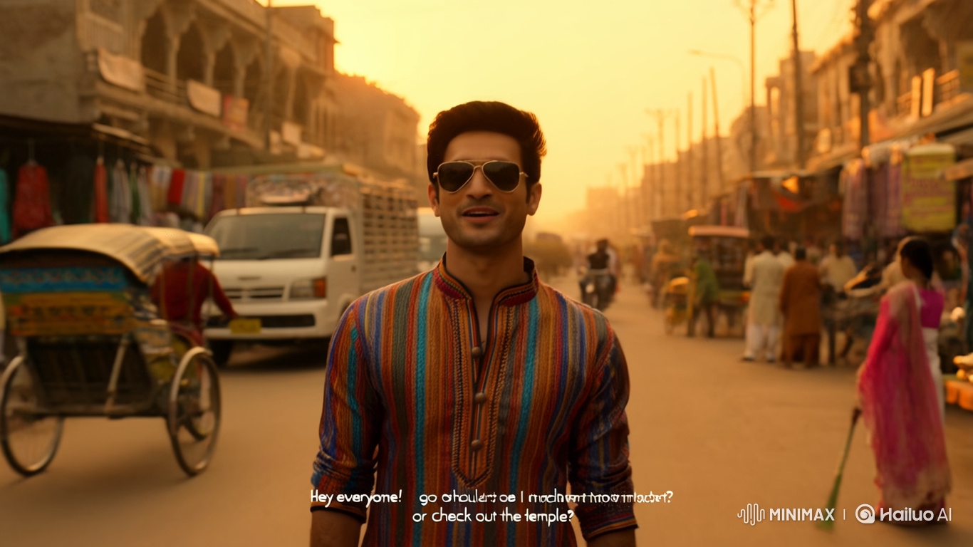 Confident Young Man on Vibrant Old City Street