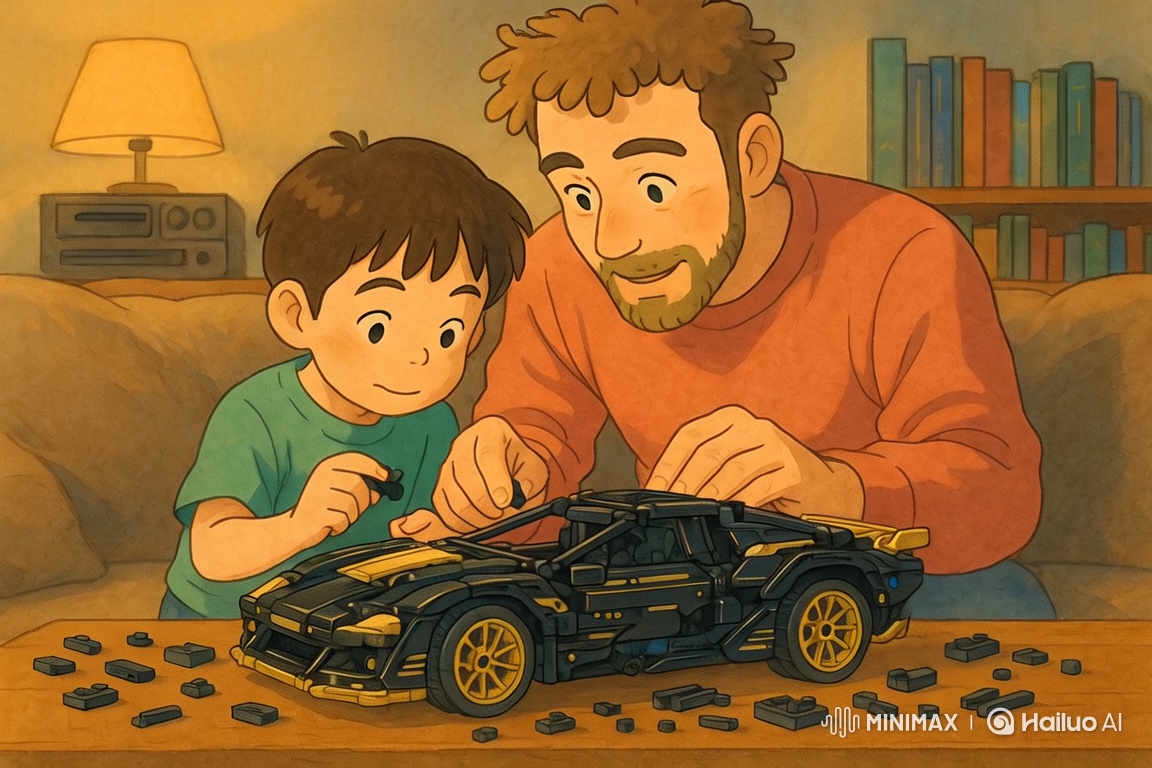 Father and Son Bond Over Toy Car Building