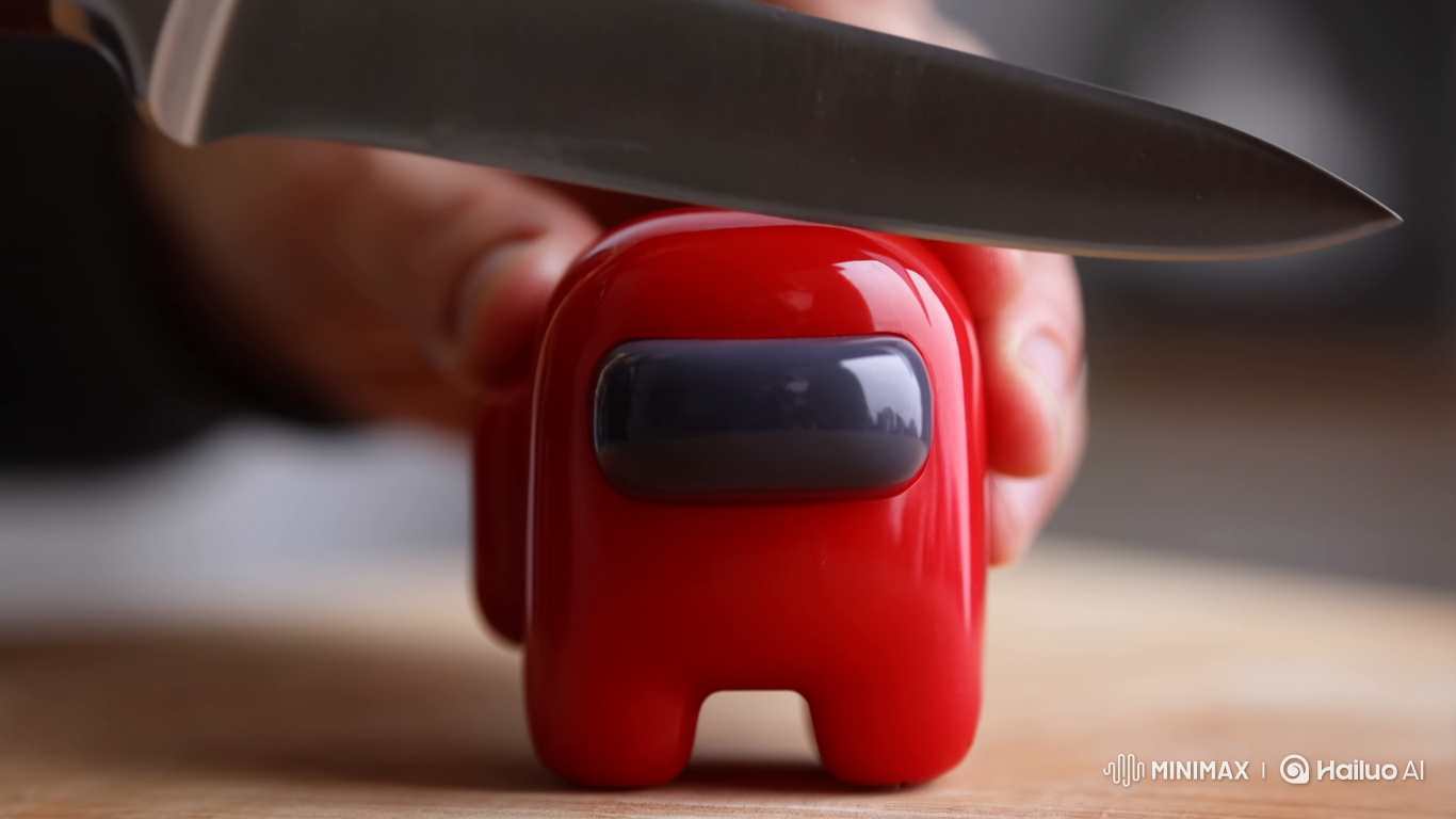 Realistic 'Among Us' Figure Sliced with Knife