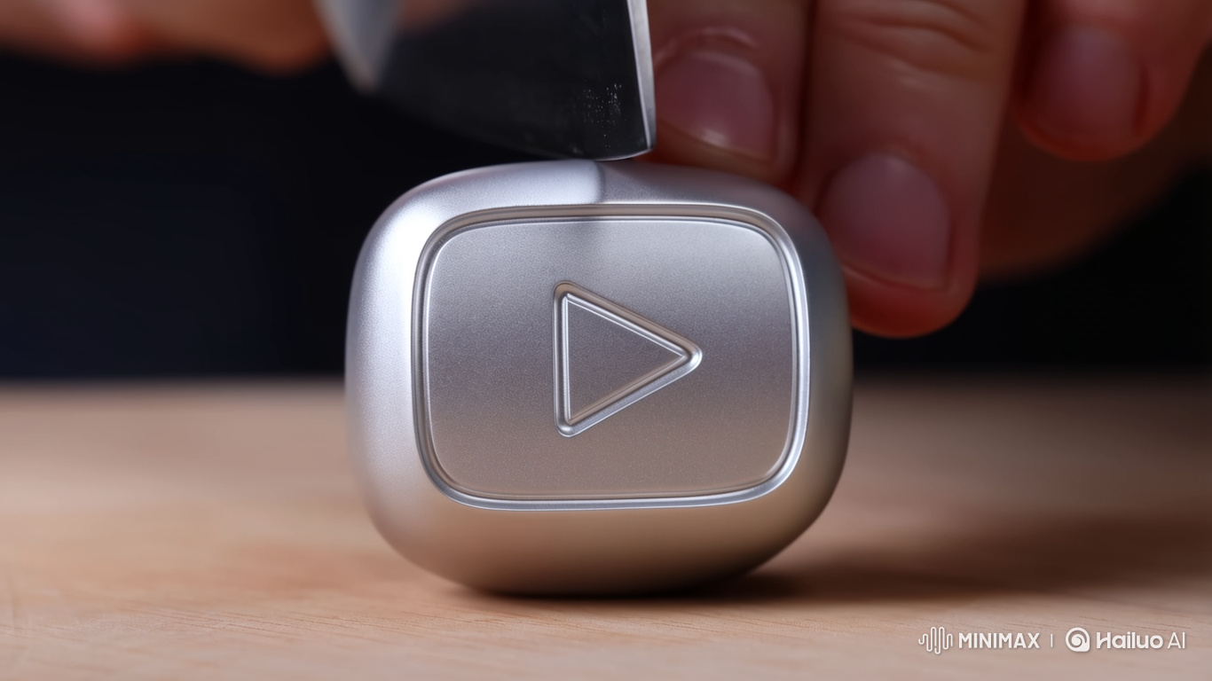 Sharp Knife Slices Hyper-Realistic YouTube Silver Play Button