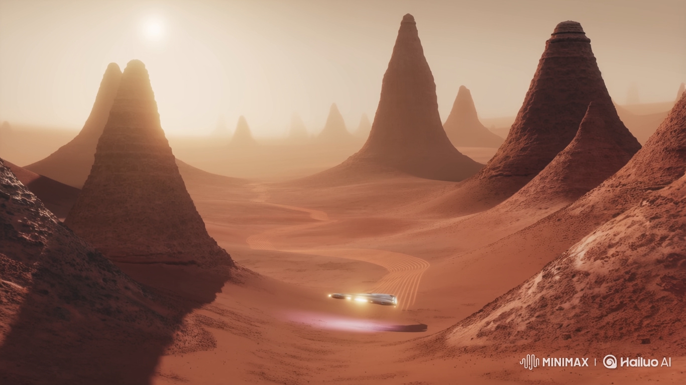 Martian Mag-Rail Racer Glides Through Dune Pillars