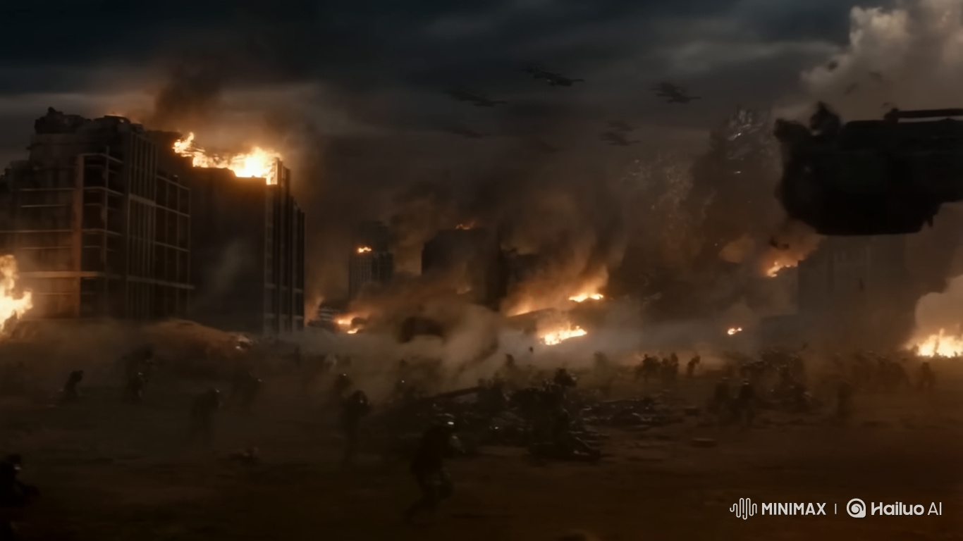 Futuristic Night Battle: Robots vs. Military with Giant Kaiju