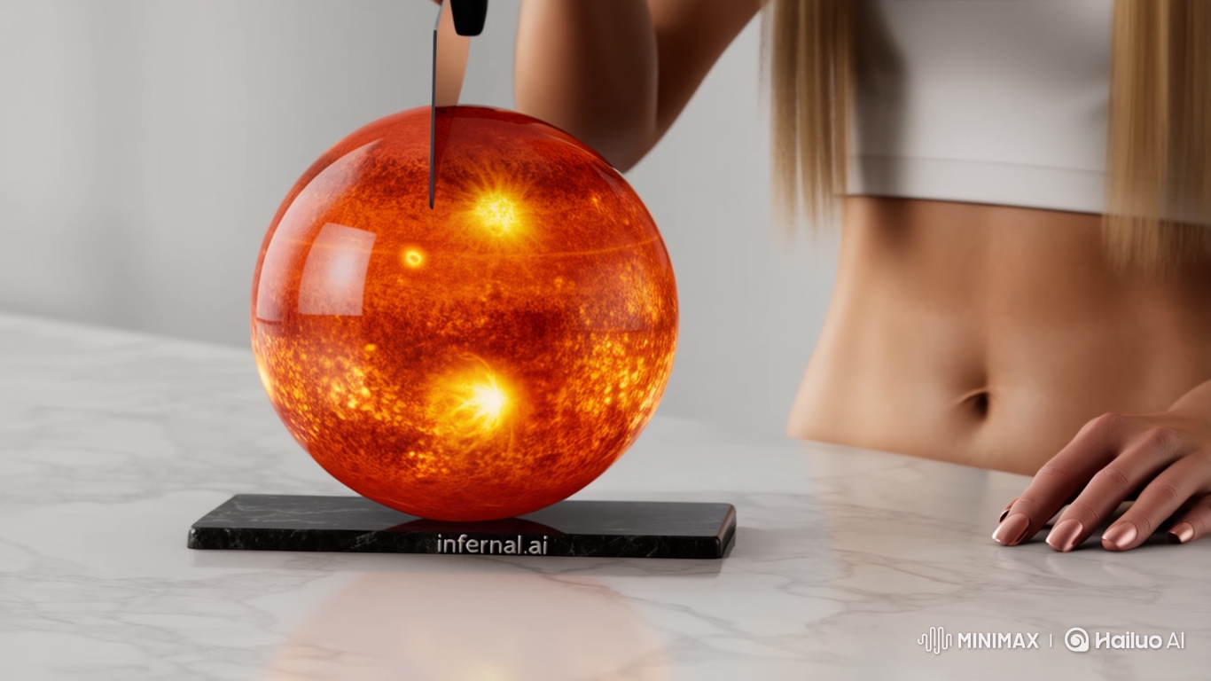 Realistic Glass Sun Sliced to Reveal Lava-like Core