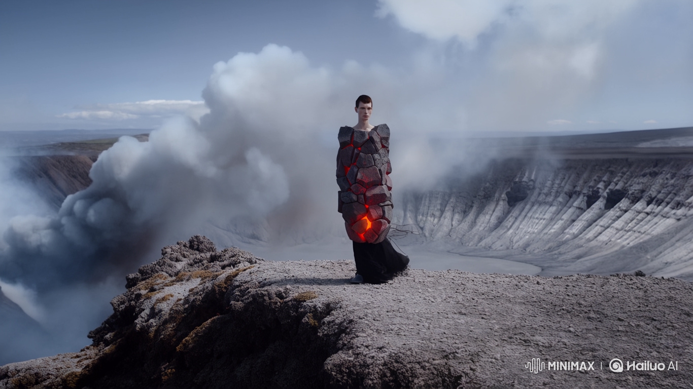 Icelandic Model Showcases Volcanic Stone Fashion on Cliffside