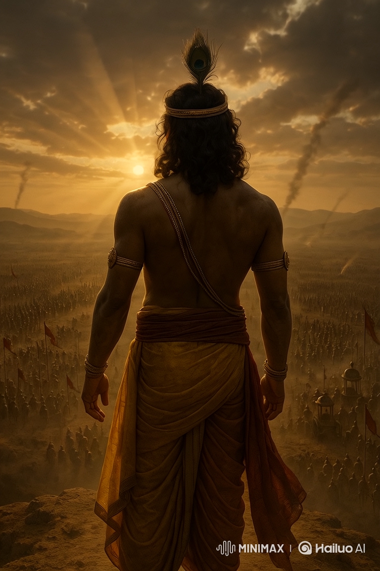 Epic Sunrise: Warrior Observes Army from Rocky Plateau