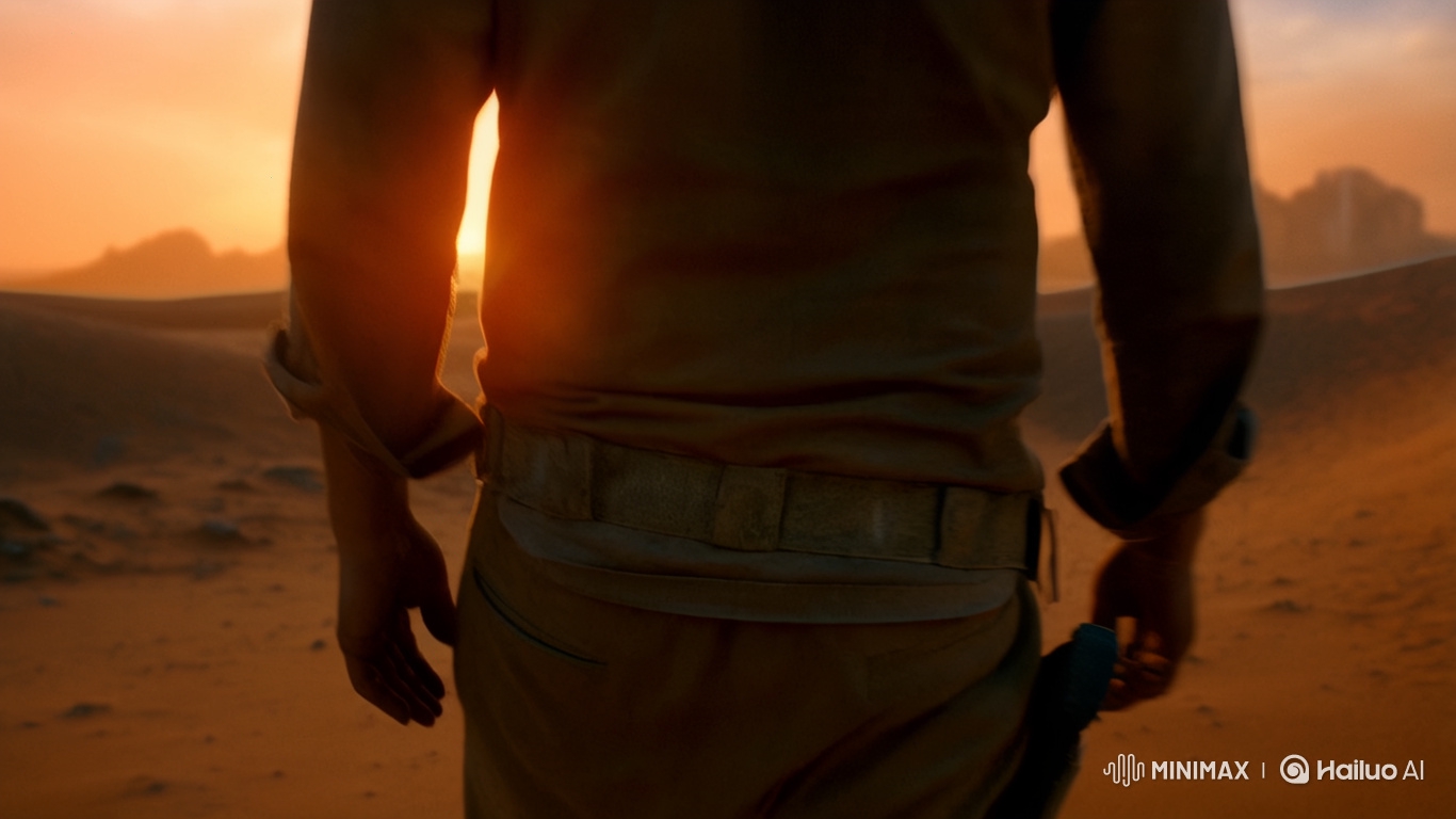 Lone Man Walks Through Epic Desert at Sunset