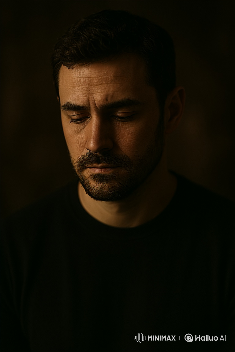 Introspective Man Nods in Cinematic Portrait