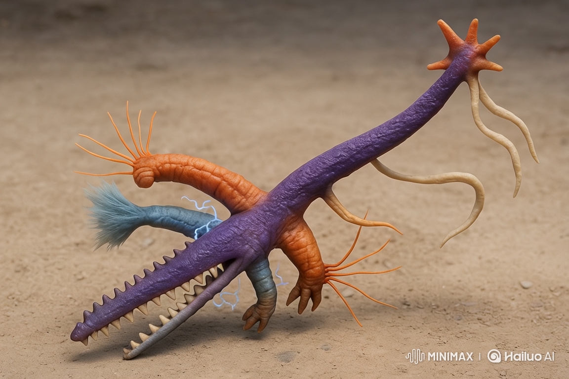 Alien Creature Walks Through Dusty Alien Landscape
