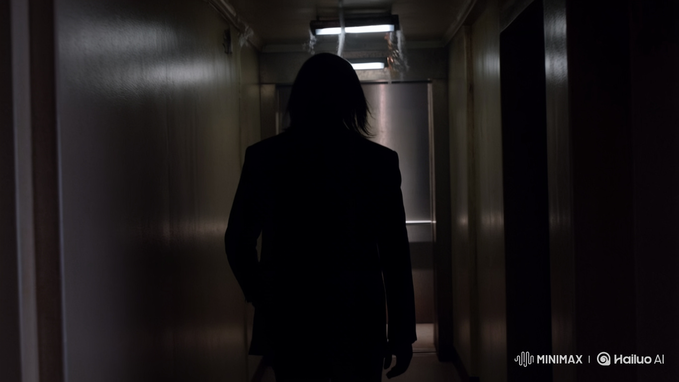 Mysterious Man Smiles in Dimly Lit Hallway