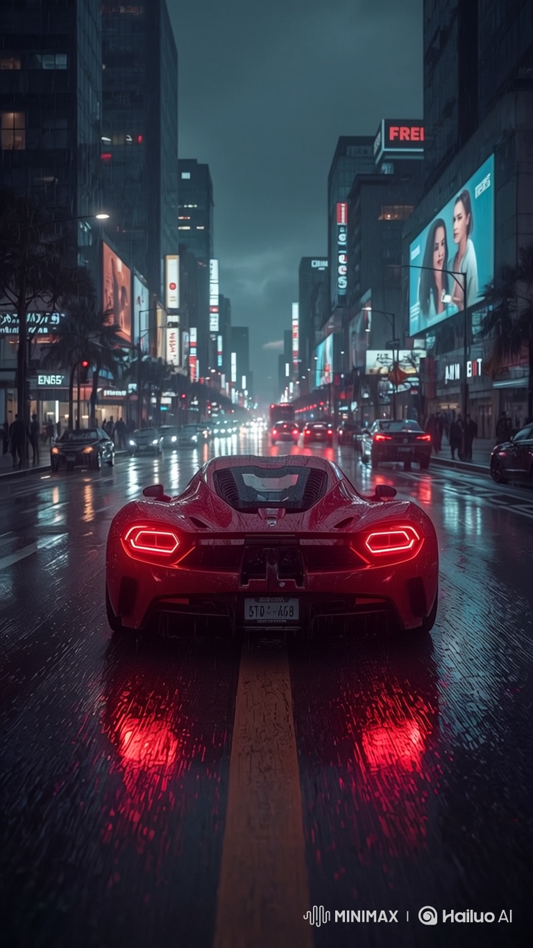 Red Sports Car Showcases Speed and Design in Urban Night Drive