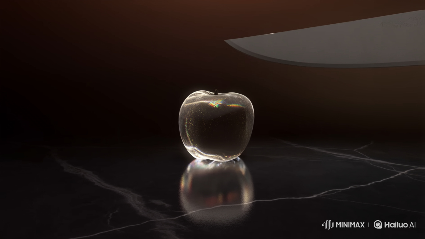 Precision Knife Slices, Reassembles Glass Apple in Slow Motion