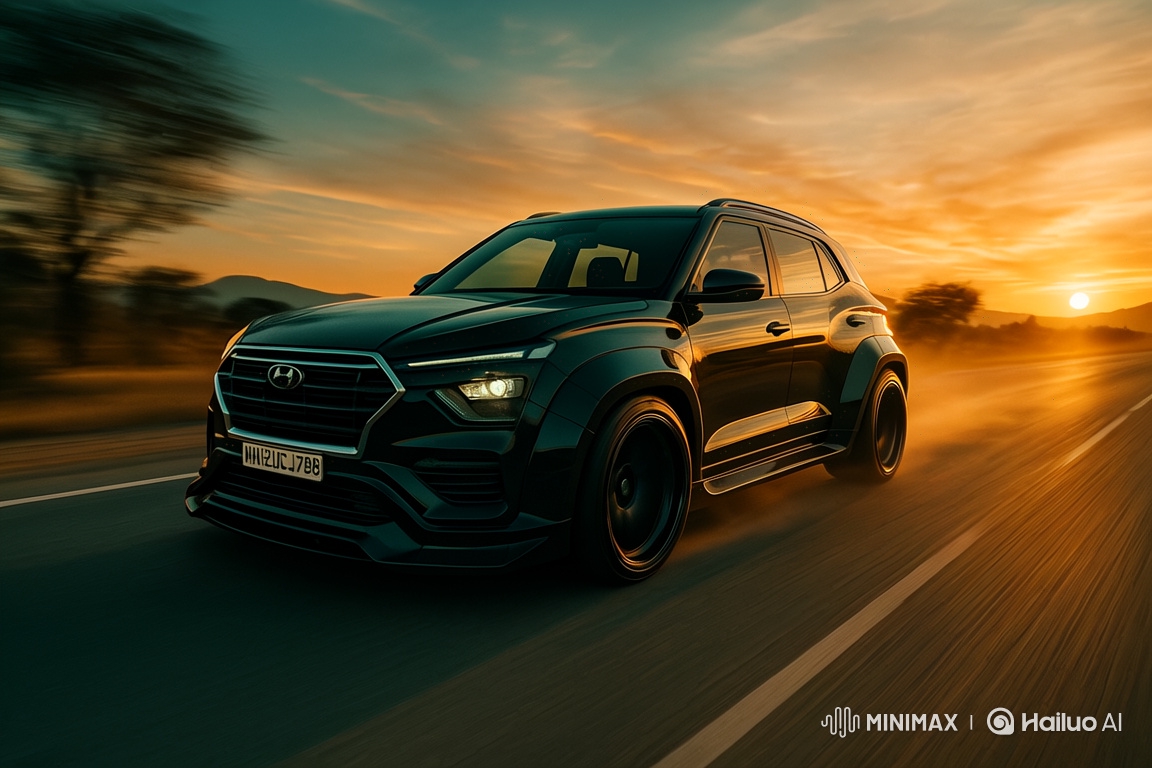 Modified SUV Showcase on Highway at Golden Hour